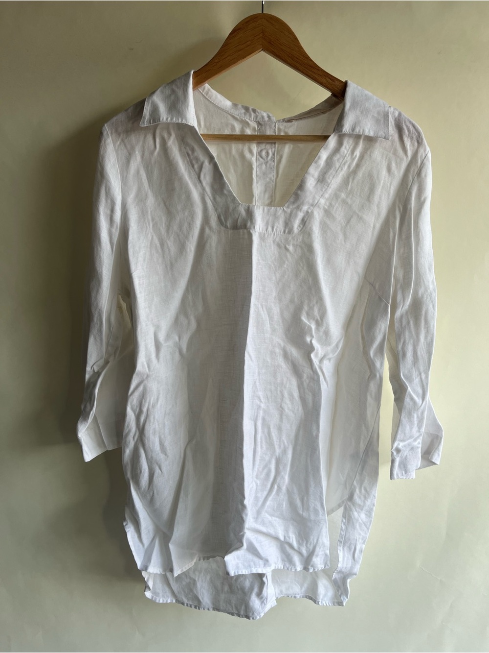 Soft Surroundings Linen Tunic Blouse Sz Lg White Women’s Collared Shirt Top